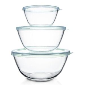 Luvan Glas Rührschüssel 3er-Set (4,2 L, 2,5 L, 1 L) - ideal für Kochen, Backen und Lebensmittelablage - Spülmaschinenfes