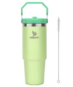 WALLFID Geschirrspüler-safe 30oz Thermobecher Grasgrün WALLFID Wasserflasche mit Stroh und Bürste Grasgrün WALLFID Reise