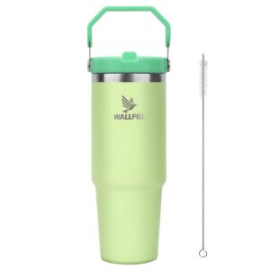 WALLFID Geschirrspüler-safe 30oz Thermobecher Grasgrün WALLFID Wasserflasche mit Stroh und Bürste Grasgrün WALLFID Reise