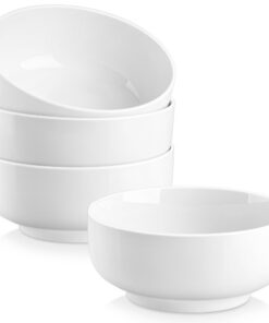 MALACASA Serie Regular Porzellan Müslischale Groß + 4-teiliges Müslischalen Set, Weiß für Haus und Garten + Essensbereic