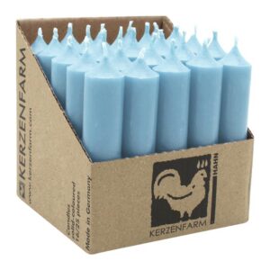 KERZENFARM HAHN Luterna Stabkerzen aus Paraffin Taubenblau 4046203413410 100/22 mm, 4h Brenndauer, 25 Stück