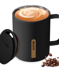 Thermobecher Kaffeebecher to Go 316 Edelstahl 400ML Doppelwandvakuumisoliert Camp Mug mit Henkel und Schiebedeckel (Schw