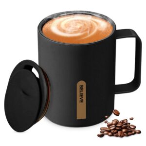 Thermobecher Kaffeebecher to Go 316 Edelstahl 400ML Doppelwandvakuumisoliert Camp Mug mit Henkel und Schiebedeckel (Schw