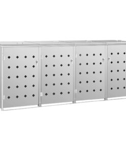 Edelstahl Mülltonnenbox 4 Tonnen*240L Silber Garten Wasserfest Praktische Tür Verriegelung 276x77,5x115cm 40kg