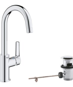 GROHE Start Hochwassersparendes Waschtischarmatur für das Bad mit Zugstangen-Ablauf - chrom - 31cm hoch - Einfache Insta