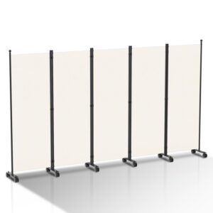 Vigevee Raumteiler Paravent Beige 5 Teilig 284x181 cm Stoff Stellwand Freistehend Breite Füße Rollparavent