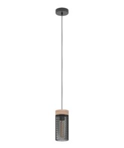 EGLO Klinsdale Industrial Esszimmerlampe, 1-flammig, Holz und Metall in Schwarz, Hängelampe für Esstisch