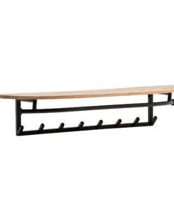 FineBuy Wandgarderobe Akazie Massivholz 100 cm - Industrial mit 8 Metallhaken & Kleiderstange Ablage