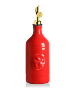 Sweejar Home Keramik Olivenölspenderflasche 460ml (Rot, Goldausguss) - Mit Schwerkraftausguss für die Küche und ein durc