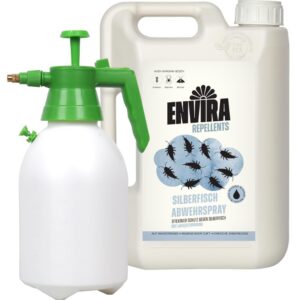 Envira Abwehrspray gegen Silberfische - 2L Flasche mit 2L Sprühdusche - Langzeiteffekt - Wohnungsschutz - Mittel für Sil