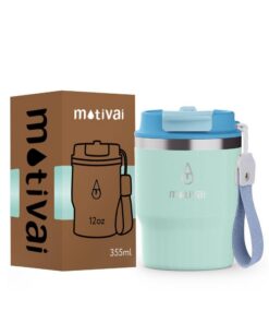 Motivai® Thermosbecher To Go Minze 300ml | Spülmaschinenfest BPA-freier Edelstahl | 12oz | Coffee to go Thermotasse mit