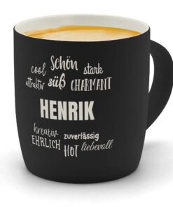 printplanet Personalisierten Kaffeebecher Henrik Gravur - SoftTouch Matt Schwarz - Gummierte Oberfläche