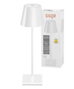 SIGOR Nuindie - Dimmbare LED Akku-Tischlampe für Indoor & Outdoor, IP54 spritzwassergeschützt, 38 cm hoch, aufladbar mit