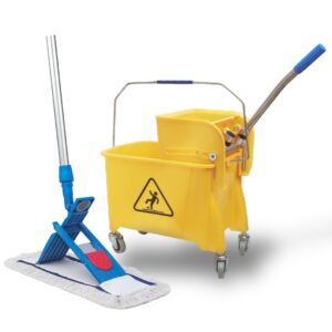 VIOVIE Premium Wischer Komplett Set | Baumwoll Mopp und Reinigungswagen | für Haushaltsreinigung und Büro | 40CM Telesko