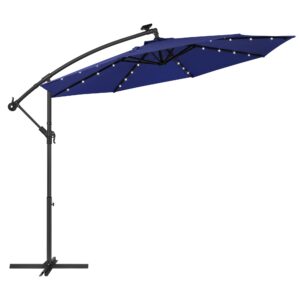 SONGMICS Sonnenschirm mit LED-Solar-Beleuchtung für Garten und Terrasse, mit UV-Schutz bis UPF 50+, Marineblau GPU018L01