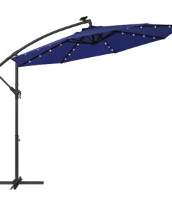 SONGMICS Sonnenschirm mit LED-Solar-Beleuchtung für Garten und Terrasse, mit UV-Schutz bis UPF 50+, Marineblau GPU018L01