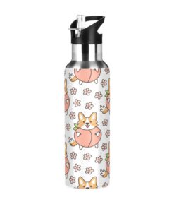 Kcldeci Dog Welsh Corgi Peach Flowers Sports Wasserschläger 590 ml Gurtee antibakteriell Verschließbar Vacuum Isoliert S
