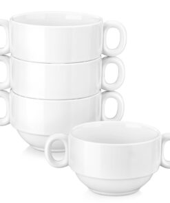 LOVECASA 4-teilige 590 ml Porzellan Suppentassen Set mit Henkel - Mikrowellen- und Ofenfest für Französische Zwiebelsupp
