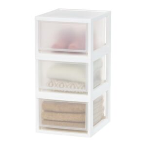 Iris Ohyama Stapelbare Aufbewahrungsschublade, Kunststoffbox, 13,7L, 3er-Set, Weiß, BPA-frei, für Snacks, Medikamente, S
