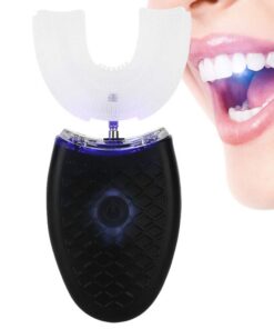 Elektrische Zahnbürste für Erwachsene mit Automatischer Zahnreinigung (Schwarz) | U-Förmige Whitening Zahnbürste mit Vi