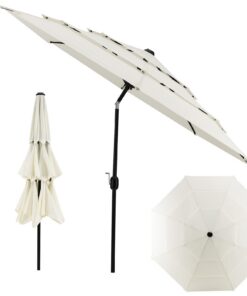 COSTWAY Windfester Sonnenschirm mit Kurbel, 300 cm, perfekt für Garten und Terrasse (Beige) COSTWAY Belüfterter Terras