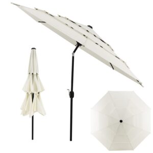 COSTWAY Windfester Sonnenschirm mit Kurbel, 300 cm, perfekt für Garten und Terrasse (Beige) COSTWAY Belüfterter Terras