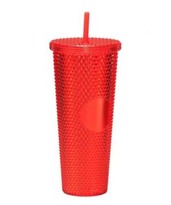 RYHMHA Diamond Thermobecher, doppelwandig mit Strohhalm und Deckel, perfekt für Eiskaffee und Partys, 710 ml Rot