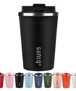 SUNTQ Isolierte Kaffeebecher to go - thermobecher Doppelwand - wiederverwendbar (Schwarz, 380ml)