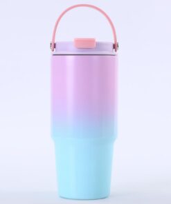 Disoza Thermobecher 30 oz To Go Kaffeebecher Blau-Violett mit Strohhalm und Deckel
