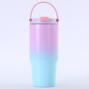 Disoza Thermobecher 30 oz To Go Kaffeebecher Blau-Violett mit Strohhalm und Deckel