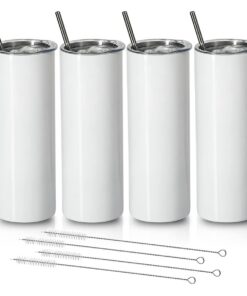 Roundsky Sublimations Becher 20 Oz Edelstahl Slim Tumbler | Mit Deckel und Halm, 4 Packungen