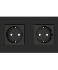 PULSAR Schuko Doppelsteckdose mit Kindersicherung Schwarz 16A EU 2-Fach Wandinstallierung Kristallglas 157x86mm