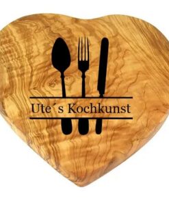 Personalisiertes Servierbrett aus Olivenholz für Küchenfee, Hobbykoch und Küchenchef - ca. 25 cm x 24 cm Personalisier