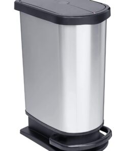 Rotho Paso Mülleimer 50l - Mülltrennung mit Deckel und Pedal | BPA-frei | Silbermetallic | 50l (4|0 x 29.0 x 67.0 cm) |