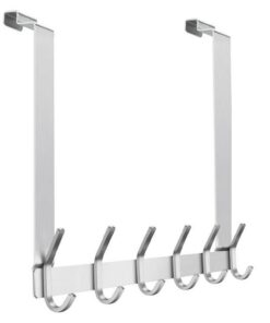 Rückseite Edelstahl Türhaken Türgarderobe Innenseite ohne Bohren mit 6 Haken für Badezimmer und Schlafzimmer (Silber)