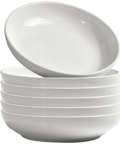 homEdge Porzellan-Servierschalen, zum Salaten, Suppe und Spaghetti, 850 ml, Weiß, 6 Stück