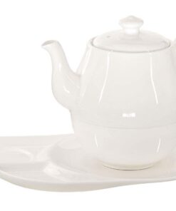Tea for One Daisy 600ml Crystal Bone China Porzellan Teekanne & Tasse mit praktischen Ablageflächen fein-cremig-weiss