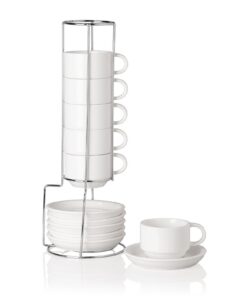 Sweejar Home Porzellan Espressotasse und Untertasse, 120 ml, für Latte, Kaffee, Café, Mokka, Tee, 6 Stück, stapelbar, me