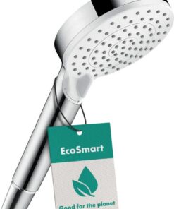Hansgrohe Crometta Wassersparender Duschkopf 6,7 l/min, Weiß/Chrom, Sparduschkopf mit Antikalk-Funktion