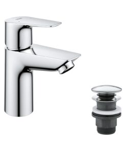 GROHE StartEdge Waschtischarmatur Wassersparend für Bad, 15cm hoch, Pop-Up Ablauf, 3in1 Werkzeug, Chrom, 23898001 GROH