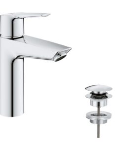 Grohe QUICKFIX Start Badarmatur Einhand-Waschtischbatterie DN 15 M-Size Chrom Glatter Körper mit Push-open Ablaufgarnitu