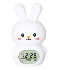 **Cute Bunny Night Light LED Alarm Clock, Soft Silicone Touch, Tap Control, Digital Timer, Warm & Cool Light Modes, Whi
