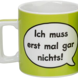Sheepworld 42261 Tasse Wortheld "Ich muss erst mal gar nichts" Porzellan Grün/weiß