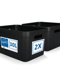 Stimo Schwarz 2er Set Aufbewahrungsbox 30L Badezimmer Regal Organizer (Ordnungsbox mit Griffen)