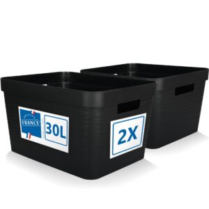 Stimo Schwarz 2er Set Aufbewahrungsbox 30L Badezimmer Regal Organizer (Ordnungsbox mit Griffen)