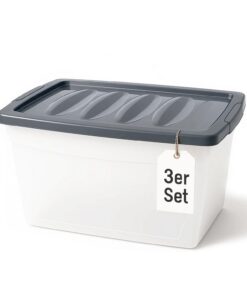BigDean 60 Liter Aufbewahrungsbox mit Deckel für Haushaltsnutzer bei Speisevorräten | BigDean 3x 60 L Plastikbox mit De