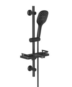 Görbach Edelstahl Rail Shower Kit Schwarz für Badezimmerelektriker mit Handbrause und Duschablage