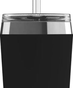 SIGG Isolierbecher Travel Mug Helia Peaceful Black - Mit wiedervernütbarem Glastrinkhalm & Reinigungsbürste - BPA-frei -