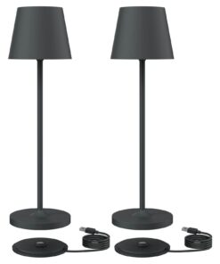 Klighten Dimmbare LED Akku Tischlampe, Warm Licht 3000K, Anthrazit, Aluminium, Für Zuhause und Garten | Klighten 2 Stüc