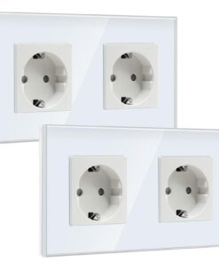 BSEED Weiß Kristall Glas Schuko Steckdose 2 Fach Unterputz 16A Doppelte Schutzkontakt (2 Pack)